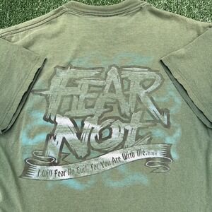 Vintage No Fear Parody Jesus T-Shirt Men Medium Green Faded Distressed Bible Y2K